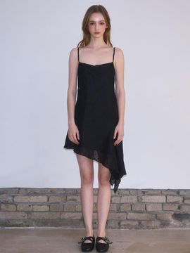 Rosefrantz Drape Unbalance Mini Dress [Black]