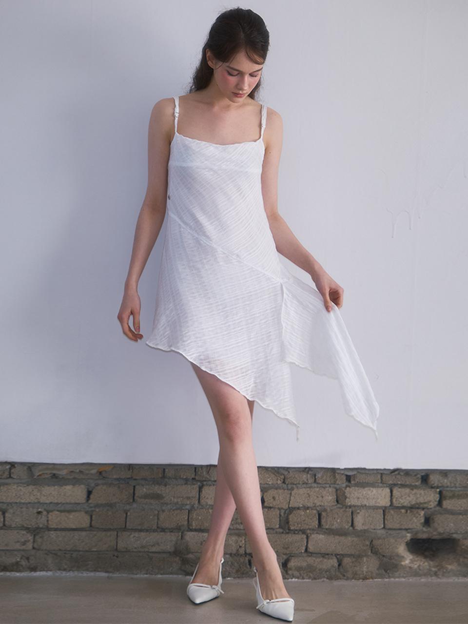 Rosefrantz Drape Unbalance Mini Dress [WHITE]