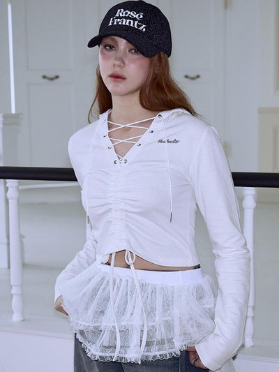 Rosefrantz Eyelet Shirring Cotton Long Sleeve Top [Ivory]