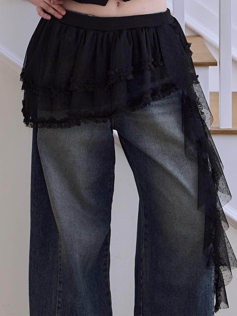 Rosefrantz Lace Layered Elastic Waist Mini Skirt [Black]