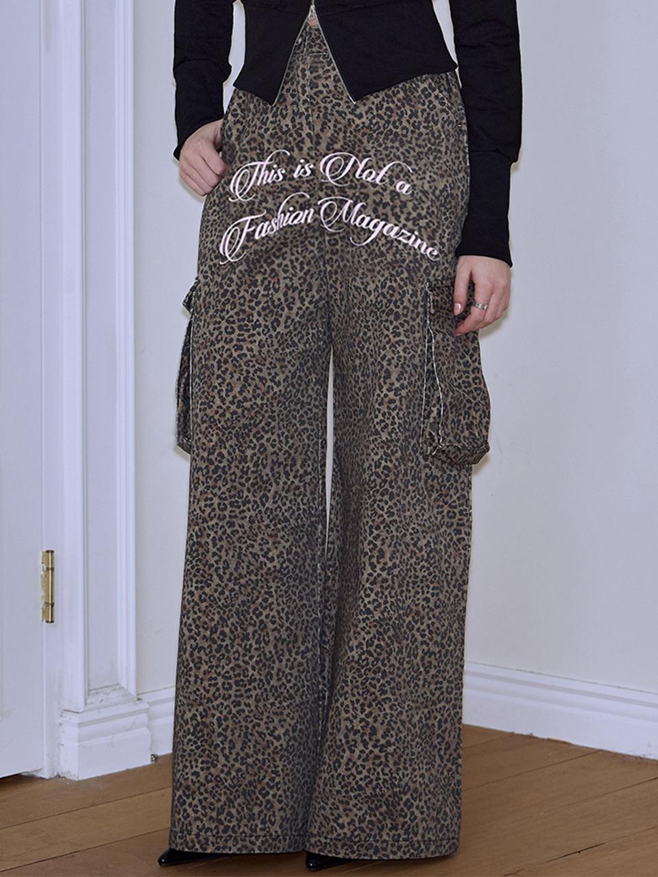 Rosefrantz Leopard Print High Rise Wide Pants [Brown]