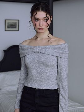 Rosefrantz Off Shoulder Long Sleeve Wool Blend Sweater [Gray]