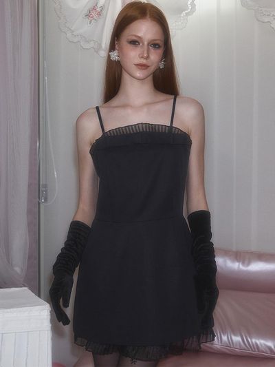 Rosefrantz Pleats Layered Tencel-Cotton Mini Dress [Black]