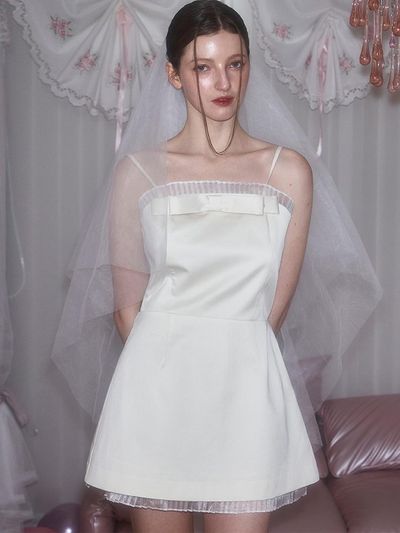 Rosefrantz Pleats Layered Tencel Mini Dress [Cream]