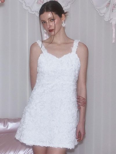 Rosefrantz Plump Flower Polyester Mini Dress [WHITE]
