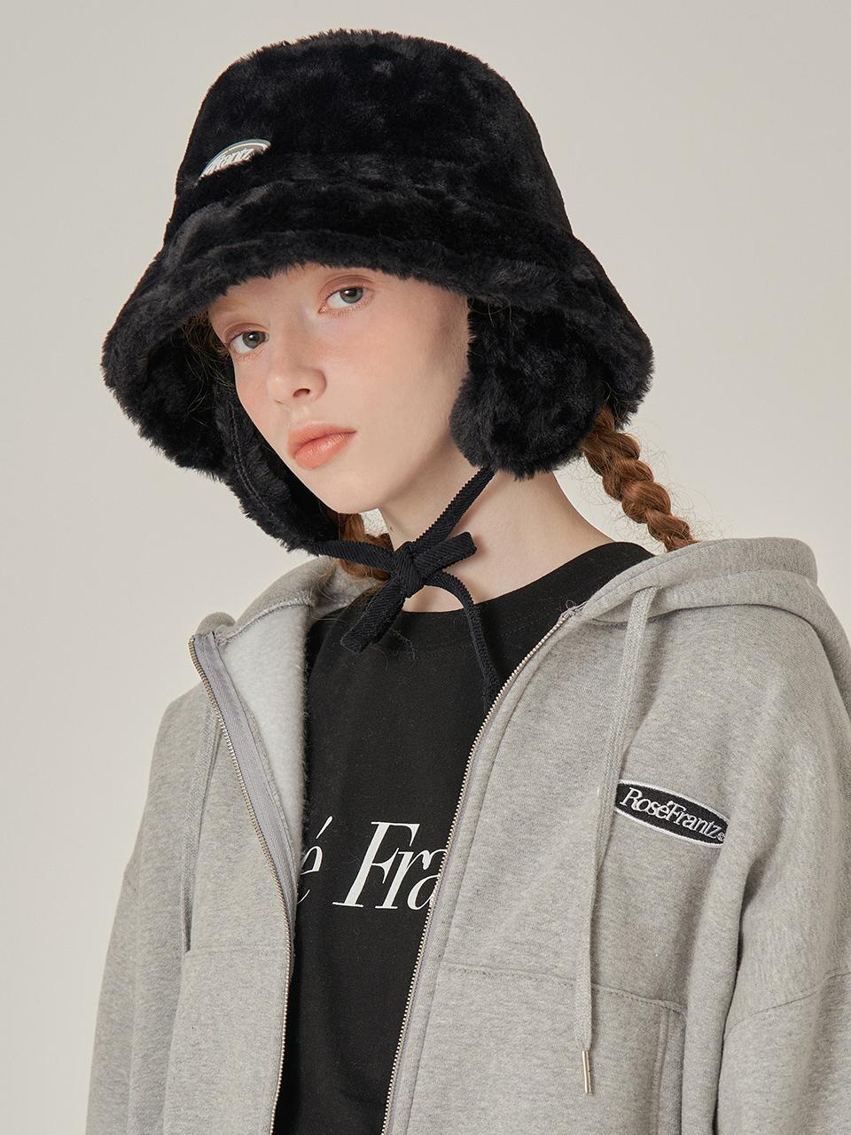 Rosefrantz Plush Polyester Fur Bucket Hat [Black]