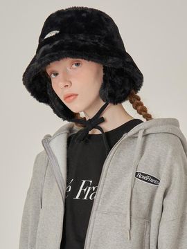 Rosefrantz Plush Polyester Fur Bucket Hat [Black]