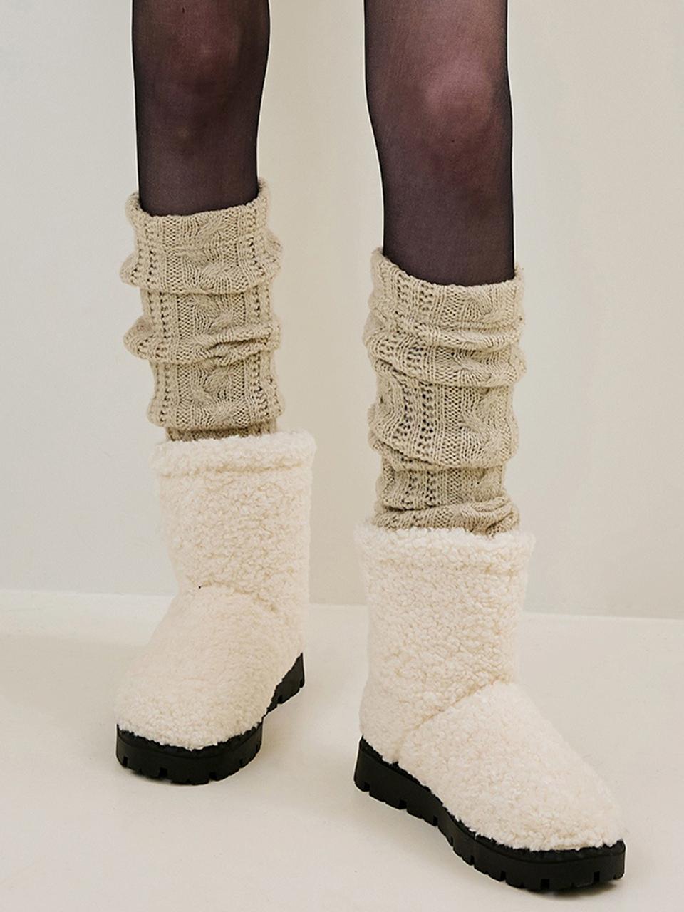 Rosefrantz Ribbed Knit Acrylic-Wool Leg Warmer [beige]