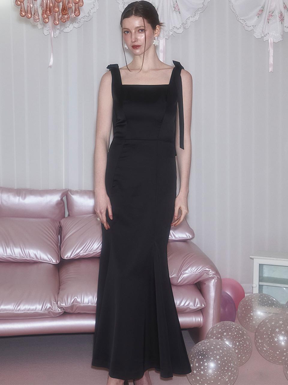 Rosefrantz Ribbon Mermaid Long Formal Dress [Black]