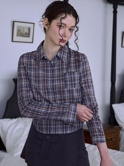 Rosefrantz See-through Cotton Check Relaxed Fit Shirt [Blue]