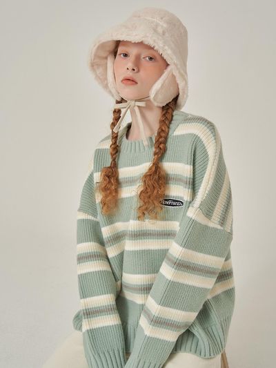 Rosefrantz Stripe Wool Blend Knit [GREEN]