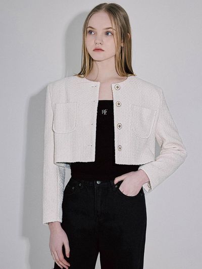 Rosefrantz Tweed Crop Relaxed Fit Jacket [beige]