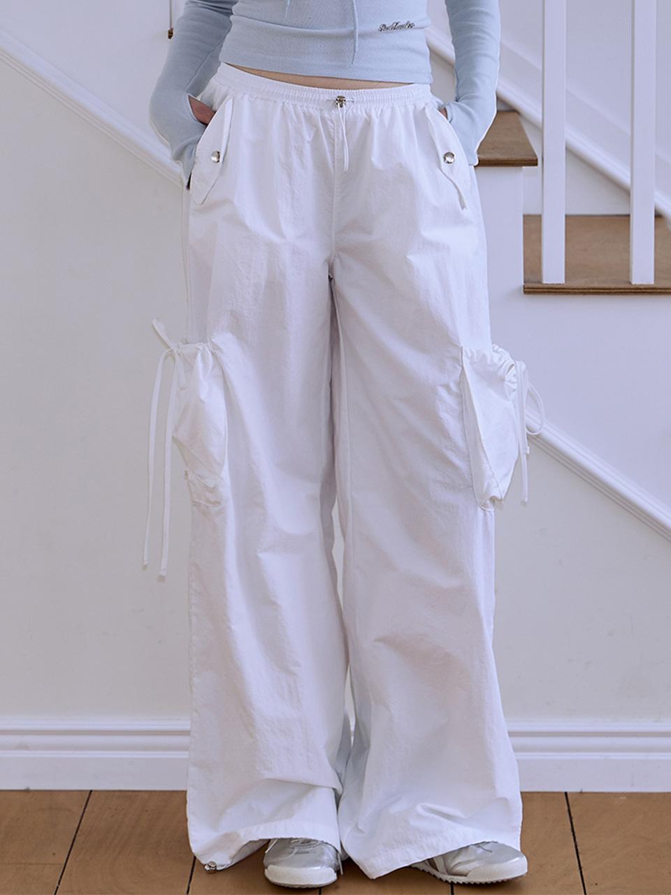 Rosefrantz Two-way String Elastic Wide Pants [Beige]