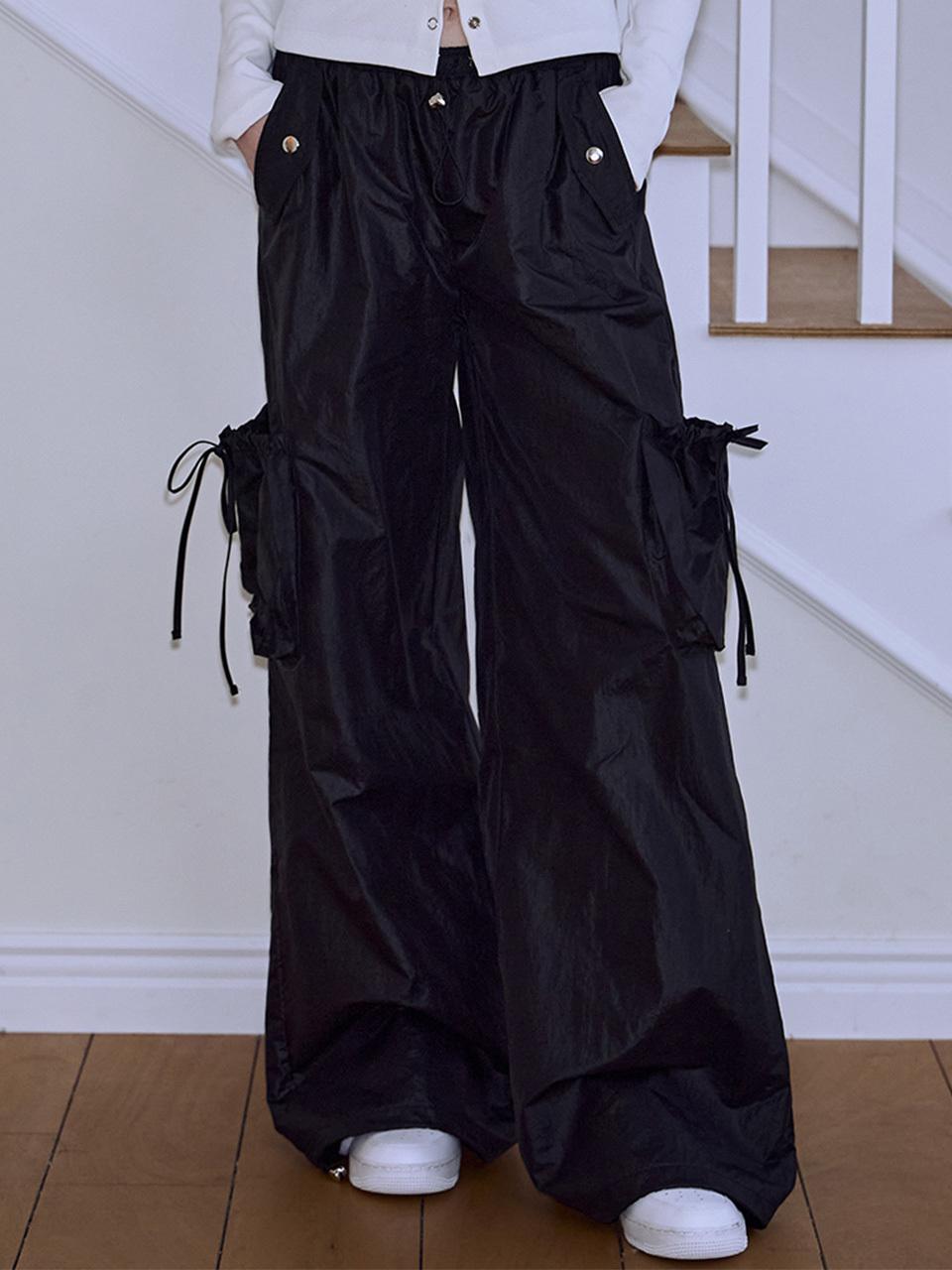 Rosefrantz Two-way String Elastic Wide Pants [Black]