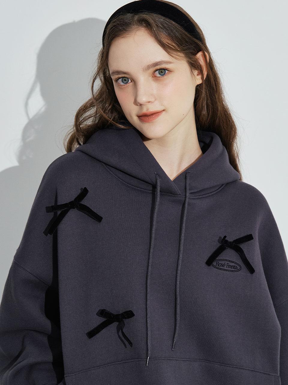 Rosefrantz Velvet Ribbon Premium Hoodie [Charcoal]