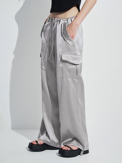Rosefrantz Wide Satin Cargo Pants [Gray]