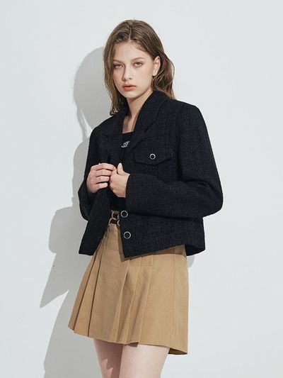 Rosefrantz Wool Tweed Free Size Jacket [Black]