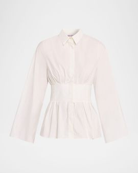 Rosie Assoulin Boogie Woogie Bugle Boy Button-Down Peplum Shirt