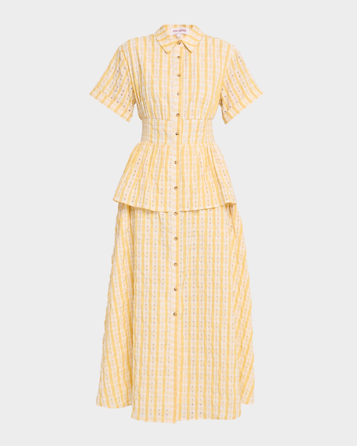 Rosie Assoulin Boogie Woogie Bugle Boy Check Seersucker Maxi Shirtdress