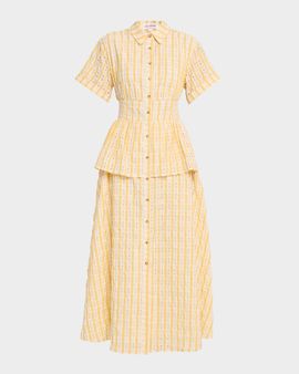 Rosie Assoulin Boogie Woogie Bugle Boy Check Seersucker Maxi Shirtdress