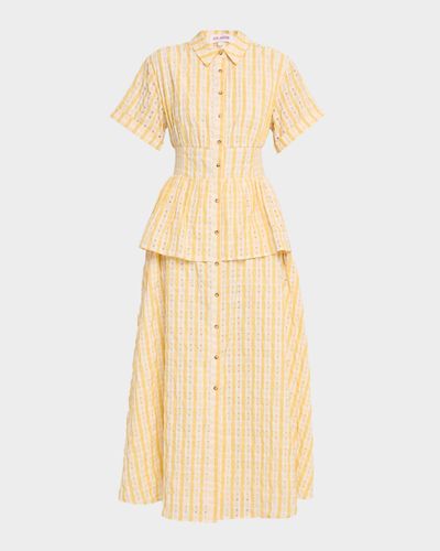 Rosie Assoulin Boogie Woogie Bugle Boy Check Seersucker Maxi Shirtdress