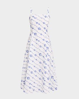 Rosie Assoulin Drop Me A Note Embroidered Poplin Sleeveless Midi Dress