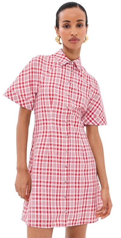 Rosie Assoulin Rosie Assoulin A-Line Mini Shirt Dress Red Plaid