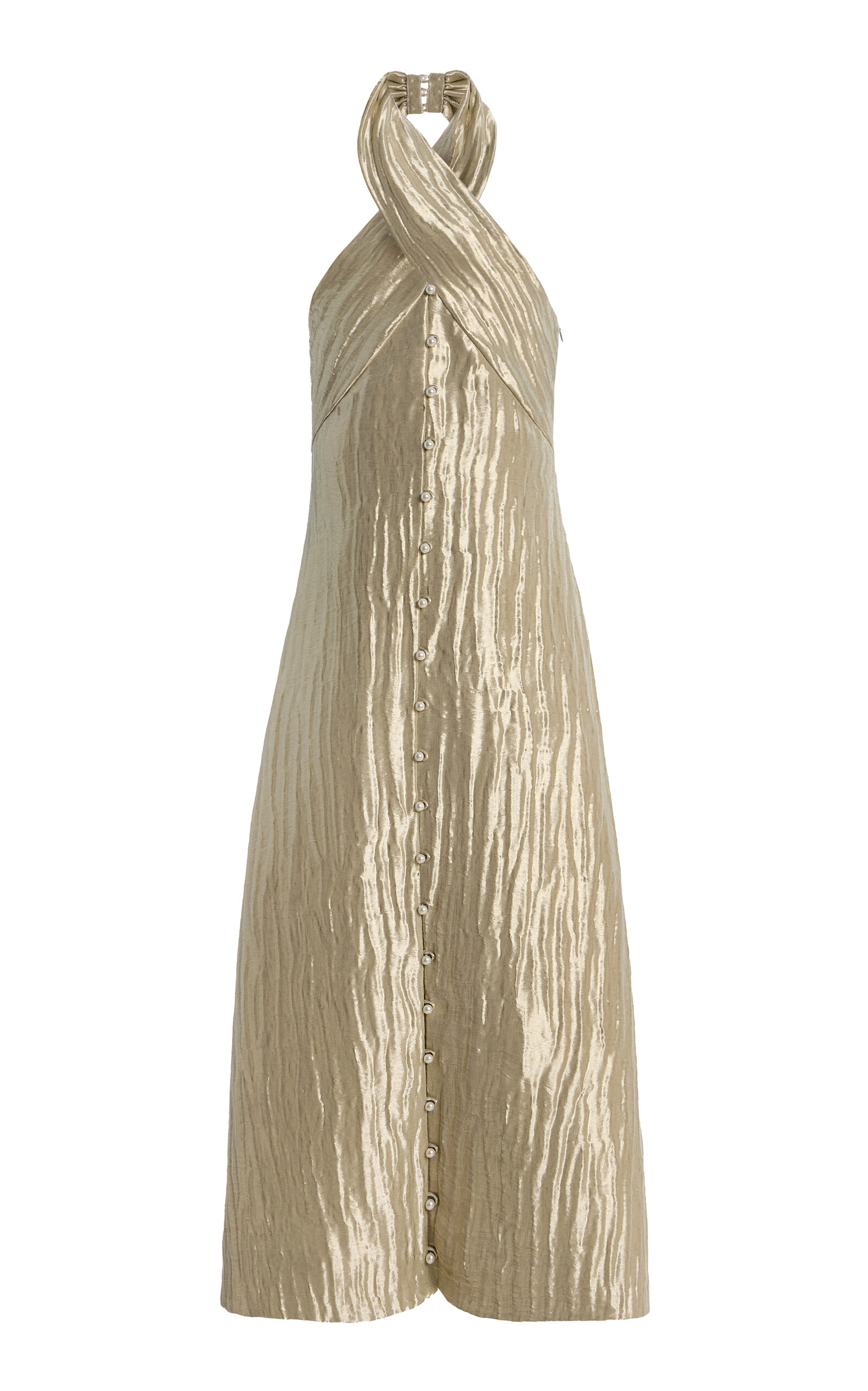Rosie Assoulin Rosie Assoulin Exclusive Twisted Lamé Maxi Halter Dress