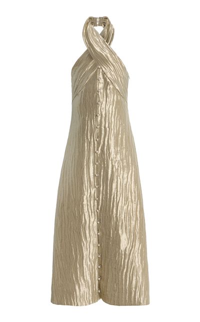 Rosie Assoulin Rosie Assoulin Exclusive Twisted Lamé Maxi Halter Dress
