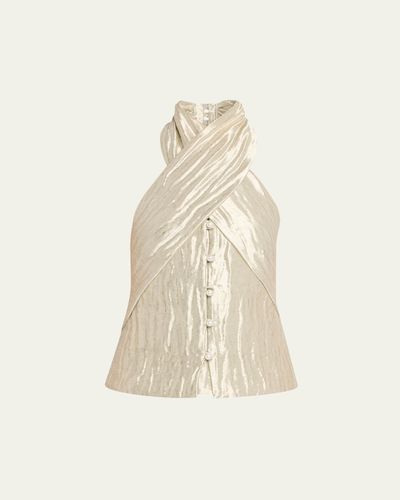 Rosie Assoulin Twisted Metallic Halter Top