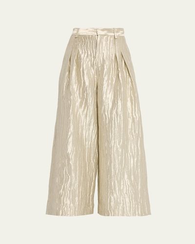Rosie Assoulin Wide-Leg Metallic Double-Pleat Pants
