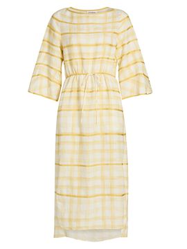 slim fit dress slacks Rosie Assoulin Bow Shoulder Dress in Watercolor Gingham Yellow / 2 main image 1