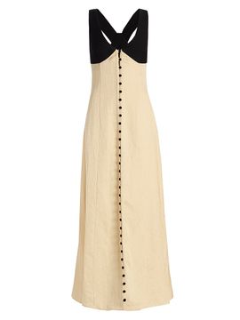 golden afternoon dress in linen Canyon Linen Midi Dress Black / L main image 0