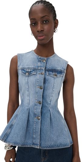 ROTATE ROTATE Flared Denim Top Hydrangea (Blue)