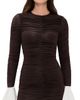 ROTATE ROTATE Mini Ruched Long Sleeve Dress Chicory Coffee Comb - 1