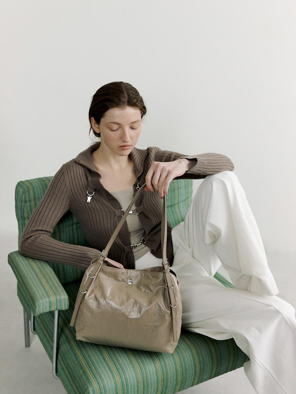ROUGE & LOUNGE Coated Nylon Buckle Detail Shoulder Bag