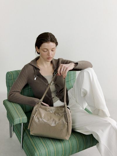 ROUGE & LOUNGE Coated Nylon Buckle Detail Shoulder Bag