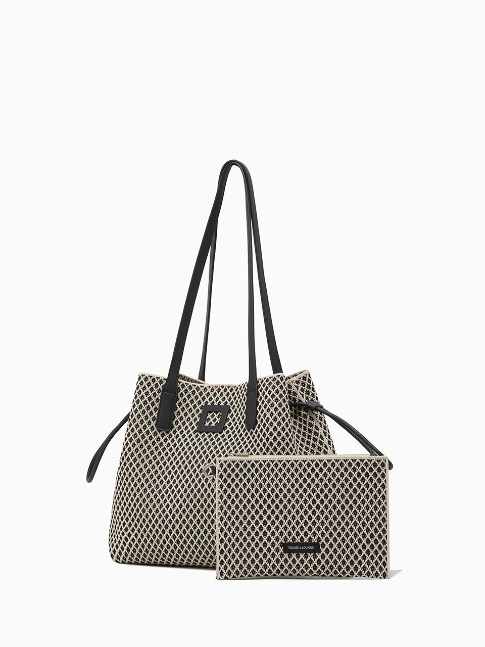 ROUGE & LOUNGE Diamond Pattern Knit Leather Shoulder Bag