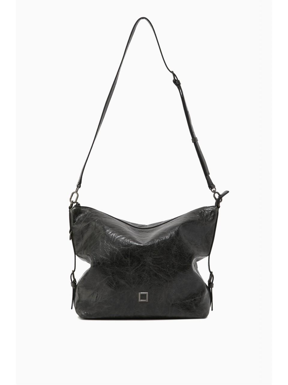 ROUGE & LOUNGE Square Front Two-tone Cracked Leather Shoulder Bag (RA2E9ABG361WBK)