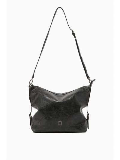 ROUGE & LOUNGE Square Front Two-tone Cracked Leather Shoulder Bag (RA2E9ABG361WBK)