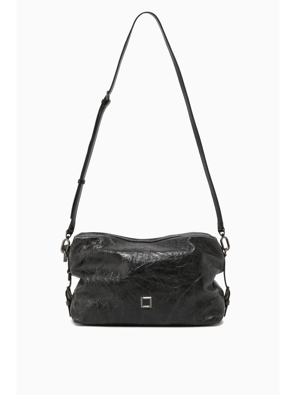 ROUGE & LOUNGE Square Front Two-tone Cracked Leather Shoulder Cross Bag (RA2E9ABG362WBK)