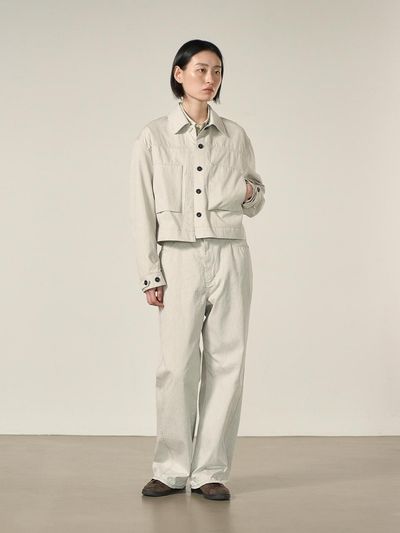 rough side White Label Double Pocket Italian Cotton Crop Jacket [Beige Pebble]