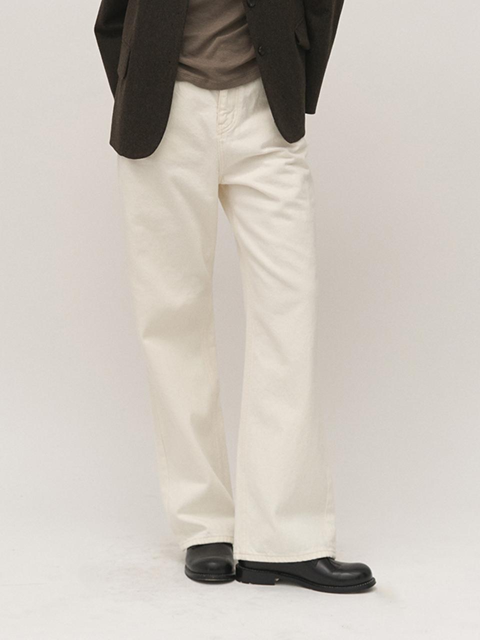 rough side White Label Premium Cotton Straight Denim Pants [White]