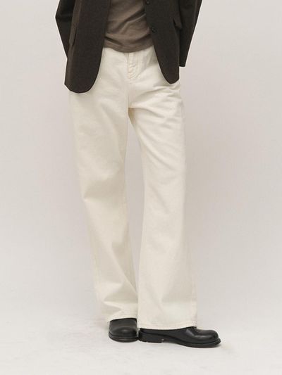 rough side White Label Premium Cotton Straight Denim Pants [White]