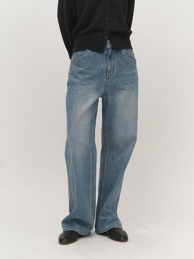 rough side White Label Premium Japanese Cotton Straight Denim Pants [Lake Blue]