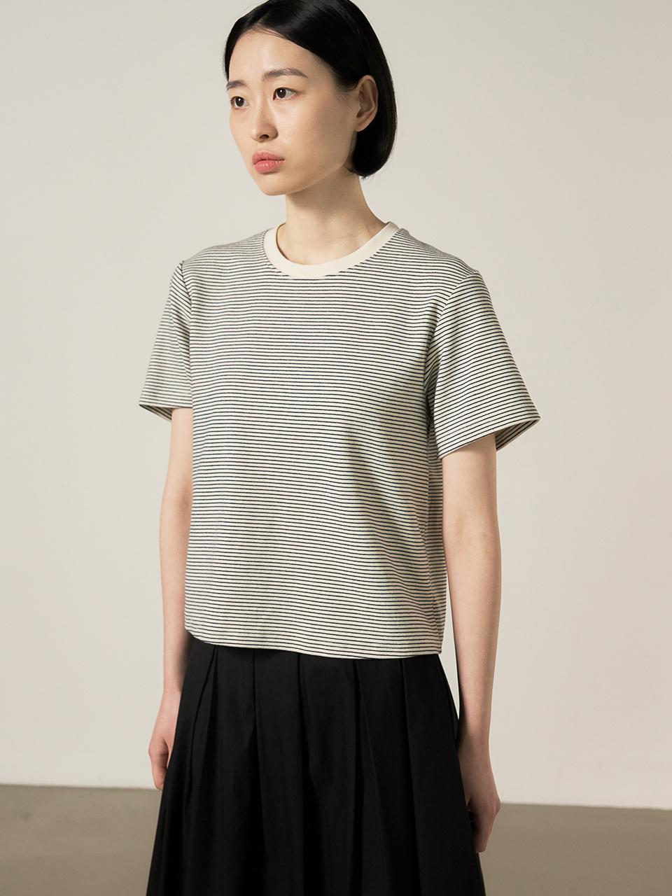 rough side White Label Soft Cotton Blend Stripe T-Shirt [WHITE]