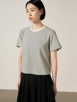 rough side White Label Soft Cotton Blend Stripe T-Shirt [WHITE]