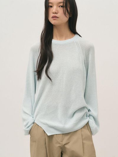 rough side White Label Twist Raglan Knit Sweater [Ice Blue]