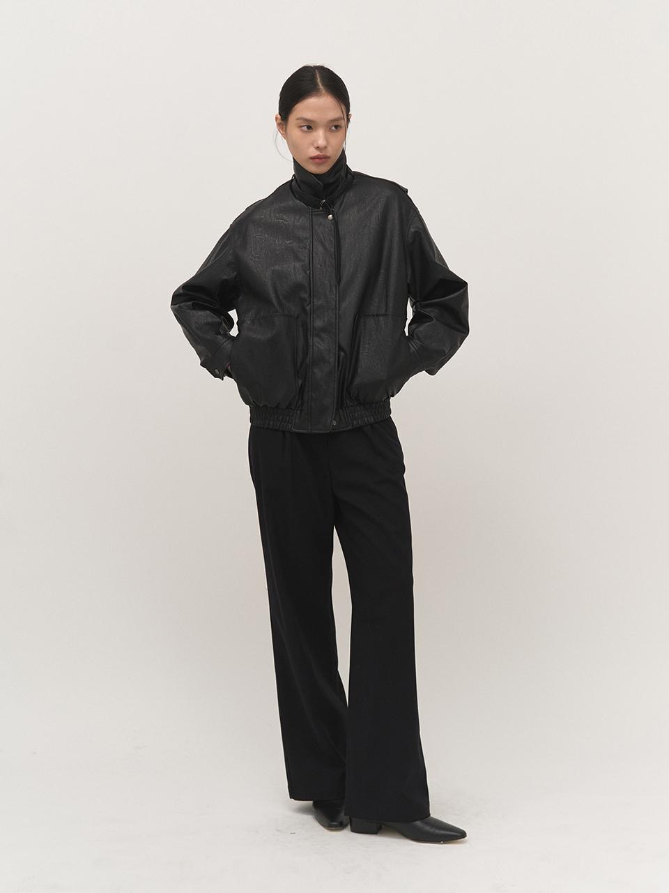 rough side White Label Vegan Leather Blouson Jacket [Crow]