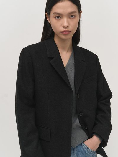 rough side White Label Wool Classic 3-Button Jacket [Ash Black]